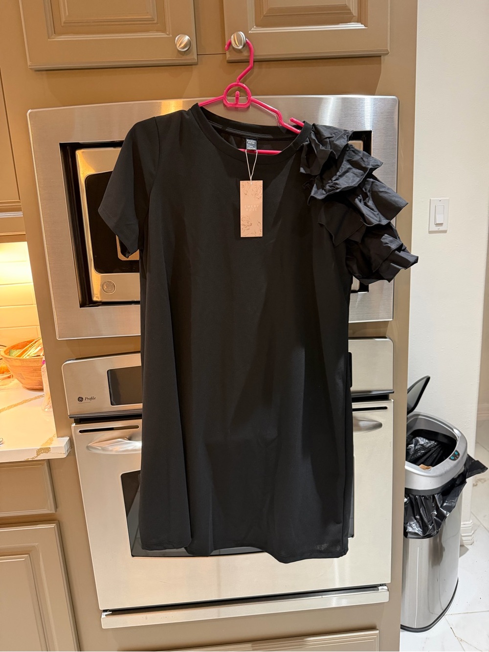 SHEIN Black Ruffle Sleeve Midi Dress